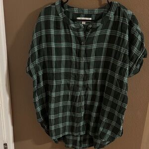 LOFT Dark Green Plaid Button Down Shirt Large